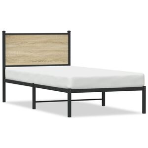 vidaXL Estructura de cama sin colch&oacute;n metal roble Sonoma 90x200 cm