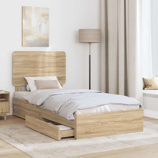 vidaXL Cama con almacenamiento con cabecera Roble Sonoma 100 x 200 cm