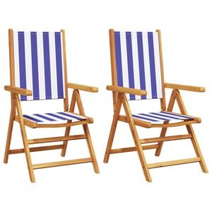 vidaXL Sillas plegables 2 uds madera maciza acacia y tela azul blanco