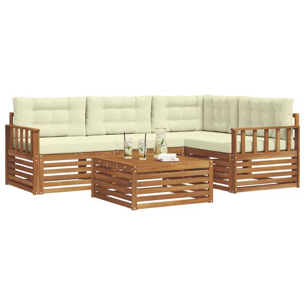 vidaXL Conjunto de sof&aacute;s de exterior con coj&iacute;n 5 pcs Natural y Crema