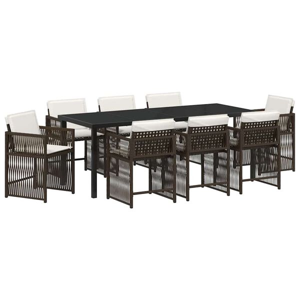 vidaXL Conjunto de Comedor de Jard&iacute;n 9 pcs Marr&oacute;n rat&aacute;n sint&eacute;tico