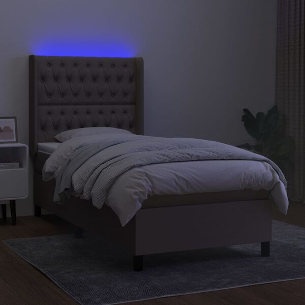 vidaXL Cama box spring colch&oacute;n y luces LED gris taupe 80x200 cm