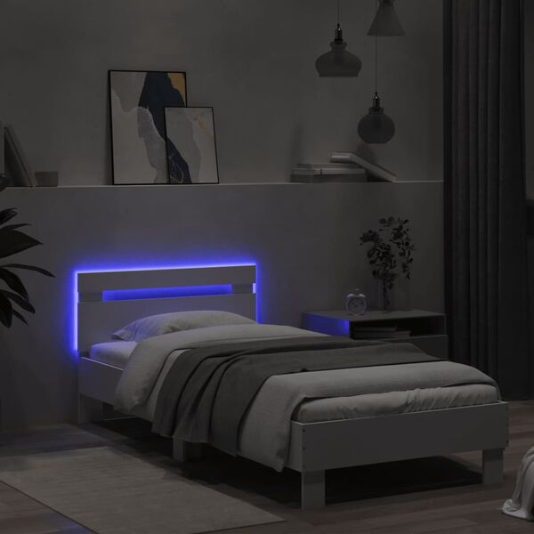 vidaXL Estructura de cama con cabecero y luces LED blanco 75x190 cm