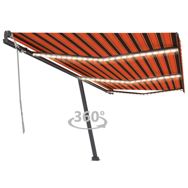 vidaXL Toldo manual retr&aacute;ctil con luz LED naranja y marr&oacute;n 600x300 cm