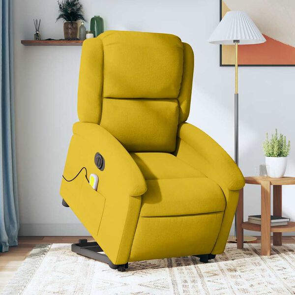 vidaXL Sill&oacute;n reclinable masaje el&eacute;ctrico elevable terciopelo amarillo