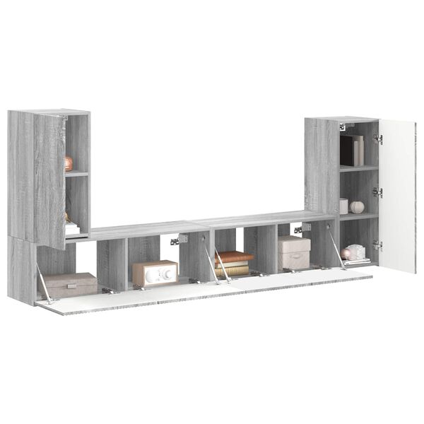 vidaXL Conjunto de mueble de TV 4 pcs Gris Sonoma Madera de ingenier&iacute;a