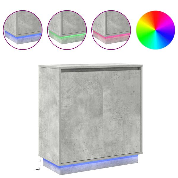 vidaXL Aparador LED con estante Gris Concreto 71 x 34,5 x 75 cm