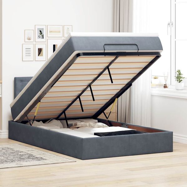 vidaXL Cama otomana con colch&oacute;n y LED terciopelo gris oscuro 120x190cm