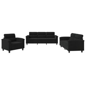 vidaXL Juego de sof&aacute;s con cojines 3 piezas tela microfibra negro