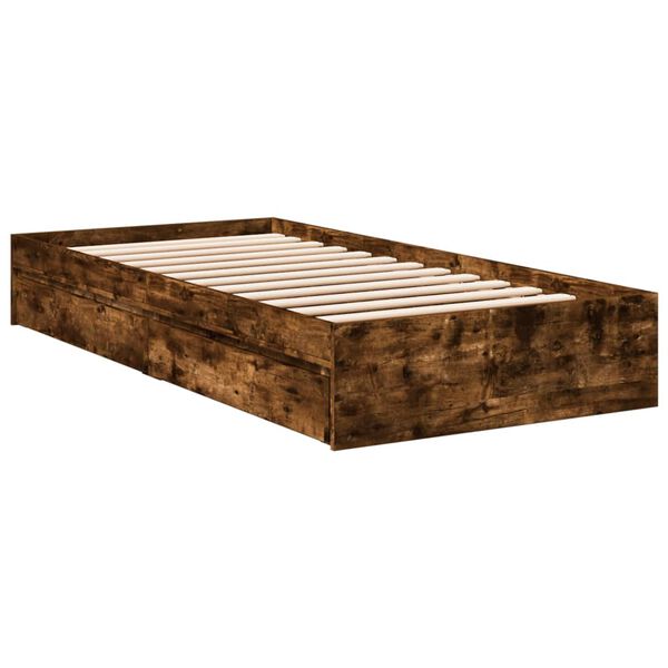 vidaXL Cama con cajones madera de ingeniería roble ahumado 100x200 cm