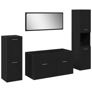 vidaXL Juego de muebles de ba&ntilde;o 4 pcs Roble Negro Madera de ingenier&iacute;a