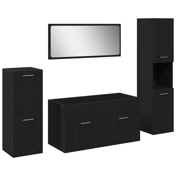 vidaXL Juego de muebles de ba&ntilde;o 4 pcs Roble Negro Madera de ingenier&iacute;a