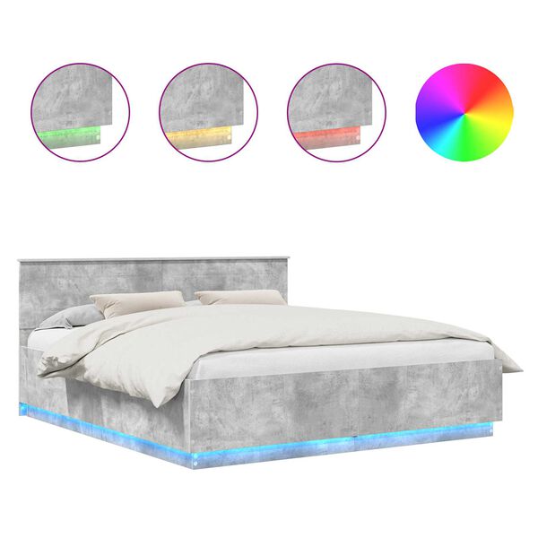 vidaXL Estructura de cama con cabecera Gris Concreto 200 x 200 cm