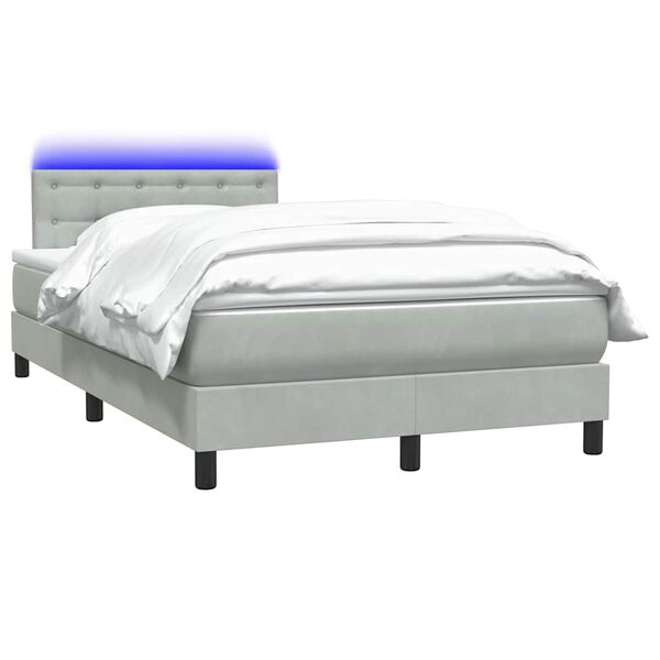 vidaXL Cama box spring con colch&oacute;n y LED terciopelo gris claro 120x220 cm
