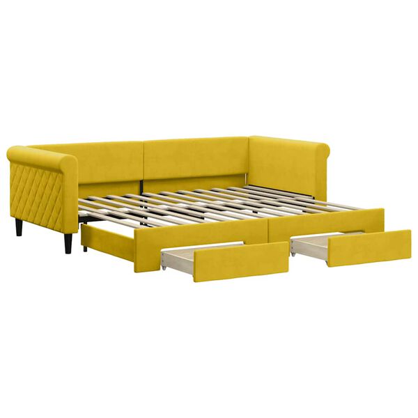 vidaXL Sof&aacute; cama nido con cajones terciopelo amarillo 90x200 cm