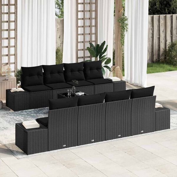 vidaXL Conjunto de sof&aacute; de jard&iacute;n Manual 7 pcs Negro rat&aacute;n sint&eacute;tico