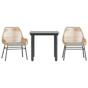 vidaXL Juego de comedor jard&iacute;n 3 piezas cojines rat&aacute;n sint&eacute;tico marr&oacute;n