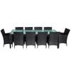 vidaXL Set comedor de jardín 11 piezas y cojines ratán sintético negro