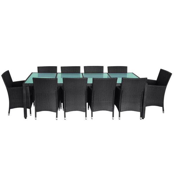 vidaXL Set comedor de jardín 11 piezas y cojines ratán sintético negro