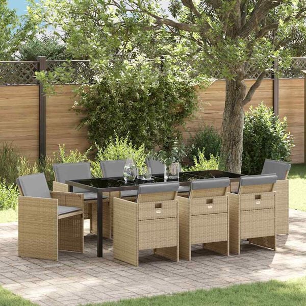 vidaXL Conjunto de Comedor de Jard&iacute;n 9 pcs Beige rat&aacute;n sint&eacute;tico