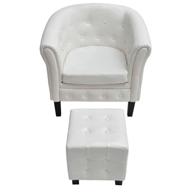 vidaXL Sillón con taburete cuero sintético blanco