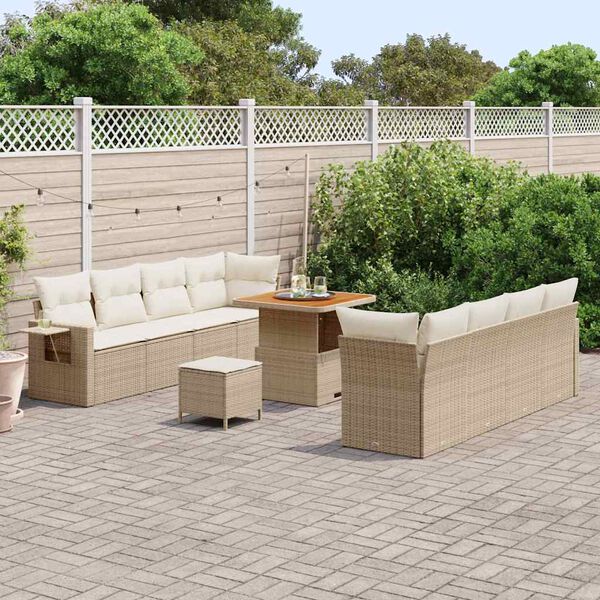 vidaXL Conjunto de sof&aacute; de jard&iacute;n 11 pcs Beige Polirat&aacute;n
