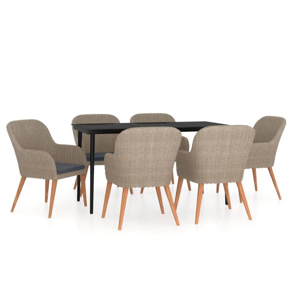 vidaXL Juego de comedor para jard&iacute;n 7 piezas con cojines marr&oacute;n