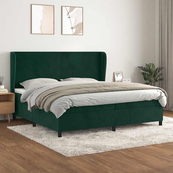 vidaXL Cama box spring con colch&oacute;n terciopelo verde oscuro 200x200 cm