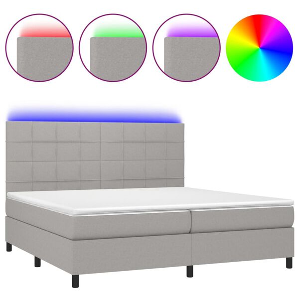 vidaXL Cama box spring con colch&oacute;n tela y LED gris claro 200x200 cm
