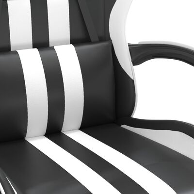vidaXL Silla gaming giratoria reposapiés cuero sintético negro blanco