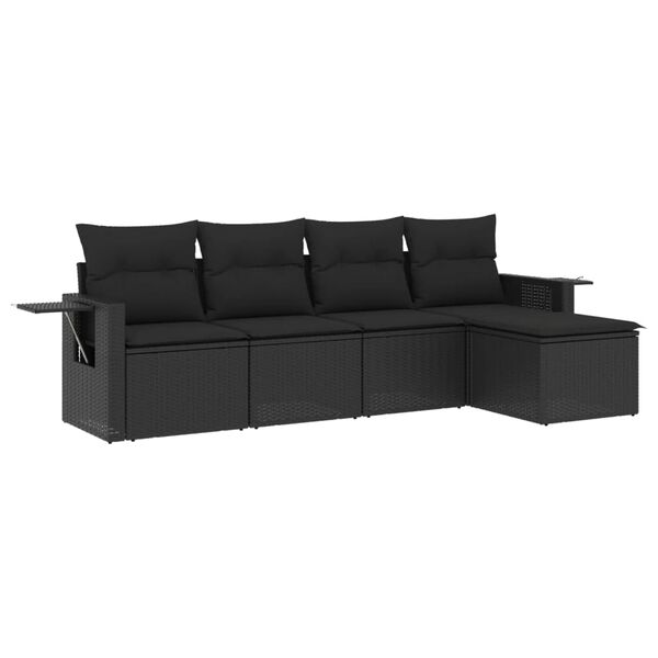 vidaXL Set de muebles de jard&iacute;n 5 pzas y cojines rat&aacute;n sint&eacute;tico negro