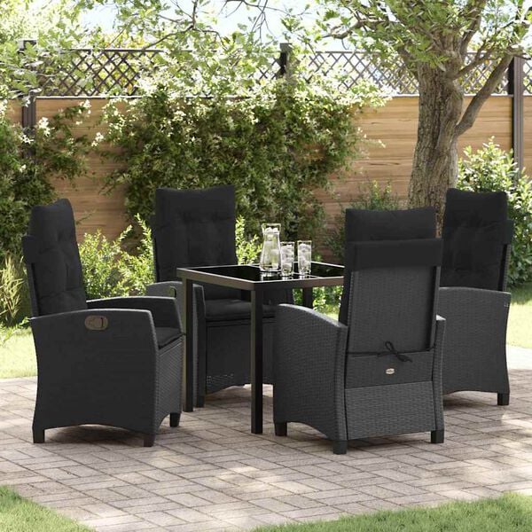 vidaXL Conjunto de Comedor de Jard&iacute;n 5 pcs Negro rat&aacute;n sint&eacute;tico