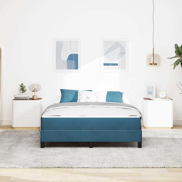 vidaXL Cama tipo Box Spring con colch&oacute;n Azul Oscuro 140 x 190 cm tela