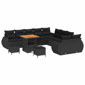 vidaXL Conjunto de sofá de jardín 13 pcs Negro ratán sintético