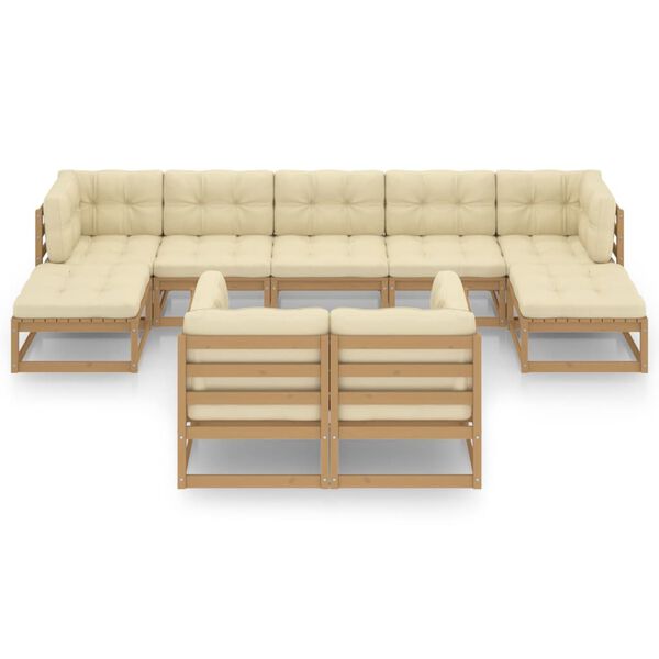 vidaXL Set de muebles de jard&iacute;n 9 pzs cojines madera pino marr&oacute;n miel