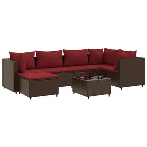 vidaXL Set muebles de jard&iacute;n 7 piezas y cojines rat&aacute;n sint&eacute;tico marr&oacute;n
