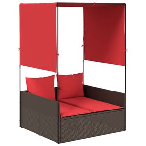 vidaXL Tumbona doble con techo y cortinas, de polirat&aacute;n marr&oacute;n
