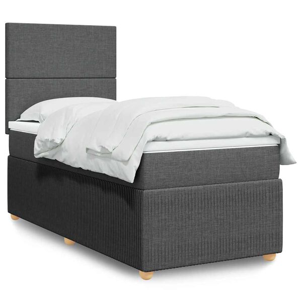 vidaXL Cama box spring con colch&oacute;n tela gris oscuro 90x190 cm