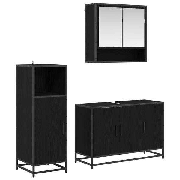 vidaXL Juego de muebles de ba&ntilde;o 3 pcs Roble Negro Madera de ingenier&iacute;a