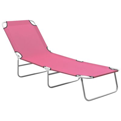 vidaXL Tumbona plegable de acero y tela rosa