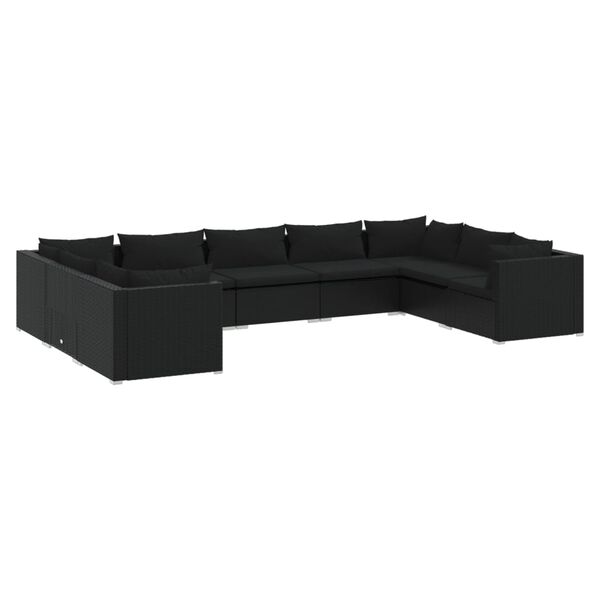 vidaXL Set de muebles de jard&iacute;n 9 pzas y cojines rat&aacute;n sint&eacute;tico negro