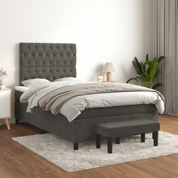 vidaXL Cama box spring con colch&oacute;n terciopelo gris oscuro 120x190 cm