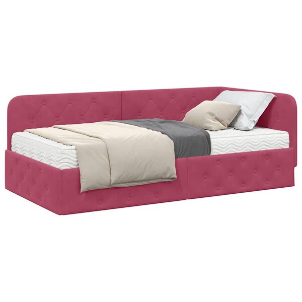 vidaXL Estructura de cama en esquina Rojo vino 90 x 190 cm Terciopelo