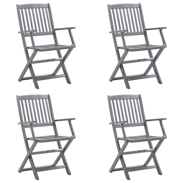 vidaXL Sillas de jard&iacute;n plegables 4 uds cojines madera maciza acacia