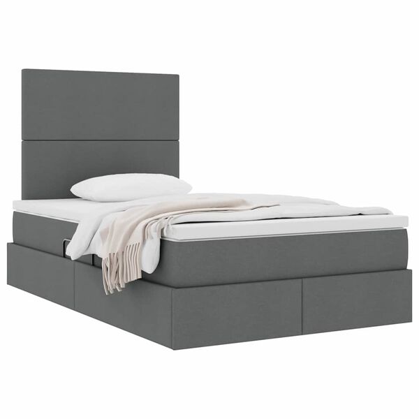 vidaXL Cama con almacenamiento y colch&oacute;n Gris oscuro 120 x 190 cm tela