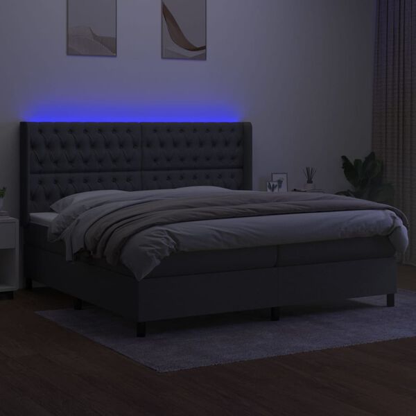 vidaXL Cama box spring colch&oacute;n y luces LED tela gris claro 200x200 cm