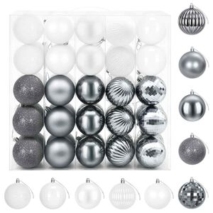 vidaXL Juego de bolas navide&ntilde;as 50 uds. Blanco y gris Di&aacute;m. 8 cm