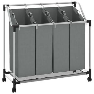 vidaXL Cesto de ropa con ruedas, 4 compartimentos, color gris