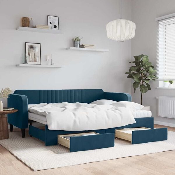 vidaXL Sof&aacute; cama nido con cajones terciopelo azul 80x200 cm