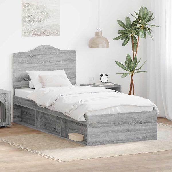 vidaXL Estructura de cama con cabecera Gris Sonoma 100 x 200 cm